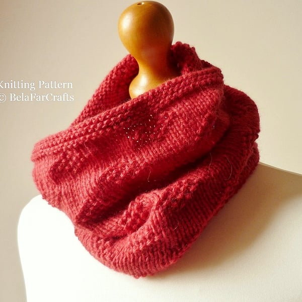 KNITTING PATTERN - Diamond Seeds Cowl - PDF file tutorial - Beginner's knitting