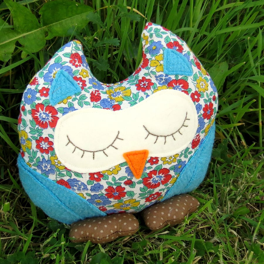 Prudence, a snoozy owl doorstop.  Owl bookend.