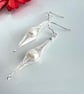 Silver Herringbone Wire Wrapped Earrings with White Freshwater Button Pearls - Image 3
