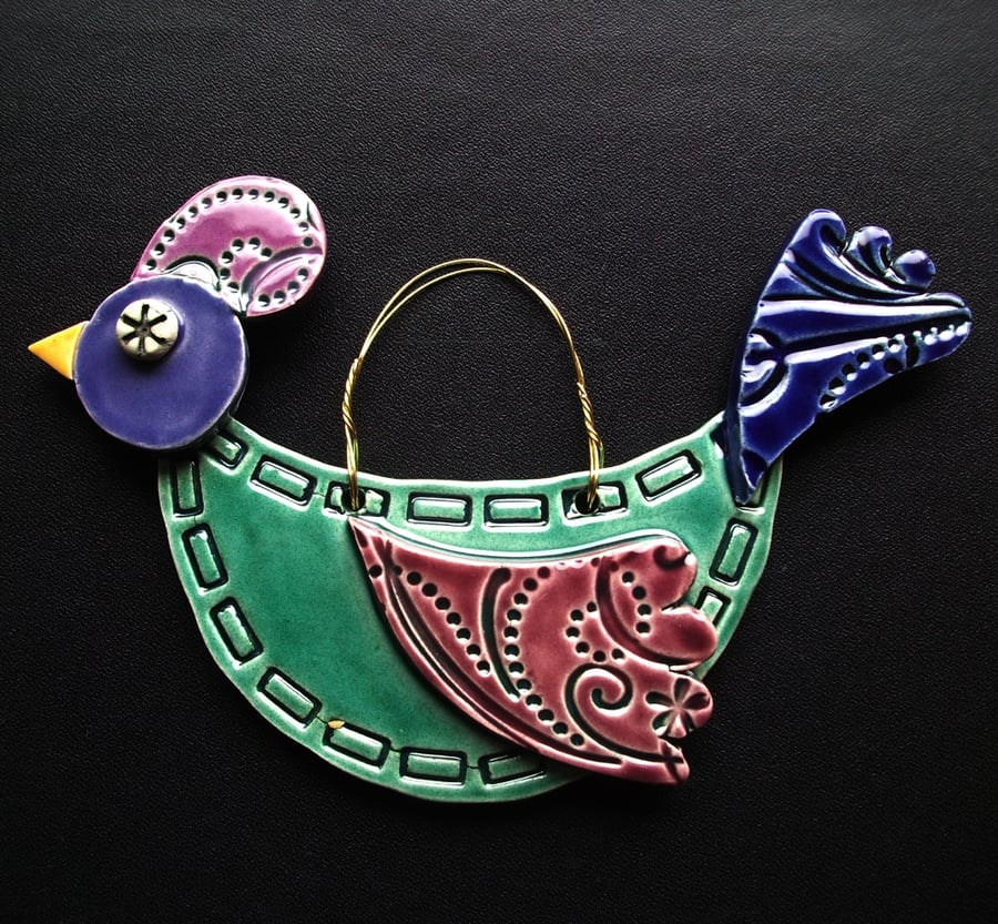 Patterned bird - ceramic decoration