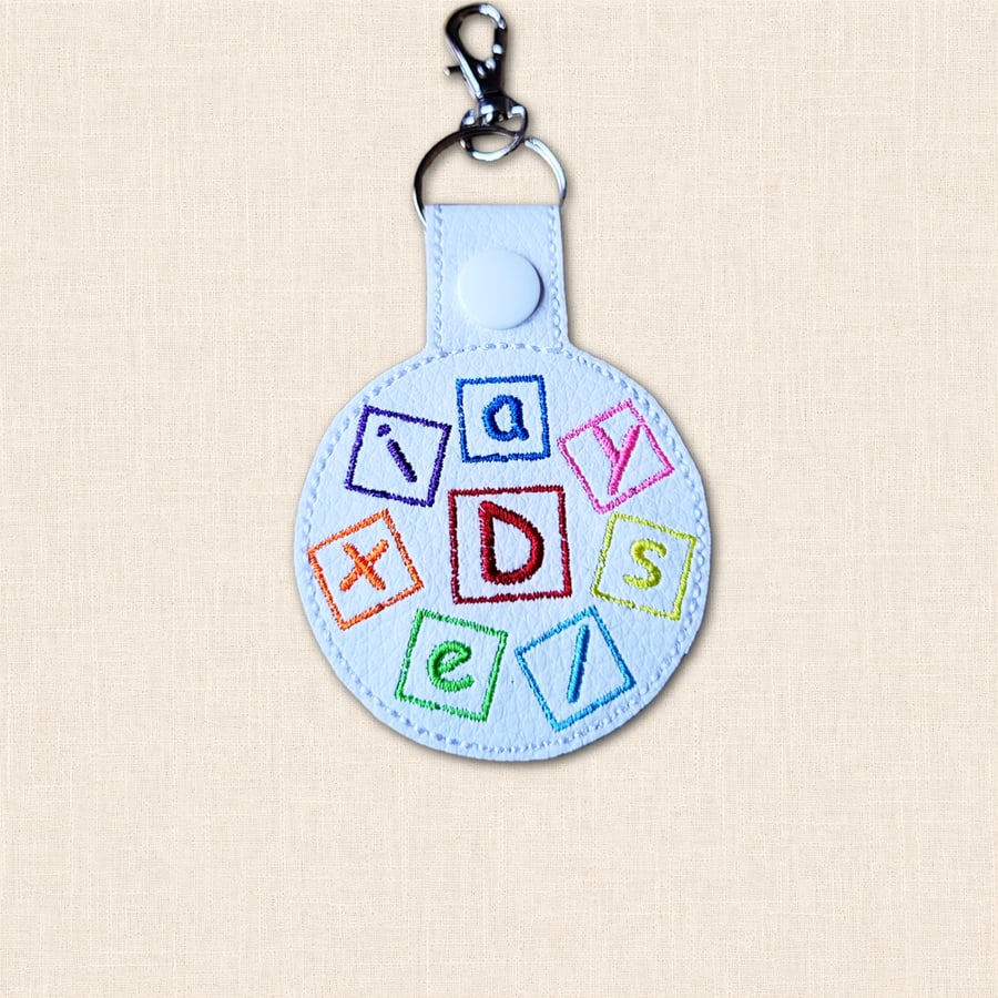 Dyslexia Awareness Keyring - Embroidered Faux Leather Bag Charm