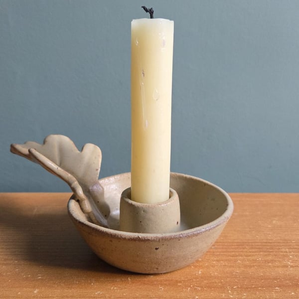 Woodland inspired Stoneware Candle Holders - Beige oakleaf