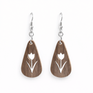 Scroll Saw Wooden Tulip Earrings, Lightweight Floral Dangle Earrings, Handmade 
