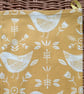 Yellow Ochre Tea Towel. Bird And Floral Scandi Style. Kitchen Towel. - Image 1