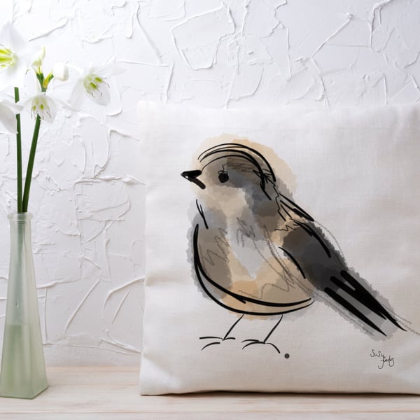 Bird Cushion Cover, House Sparrow Cushion, Garden Bird Cushion, 45x45cm, Cotton