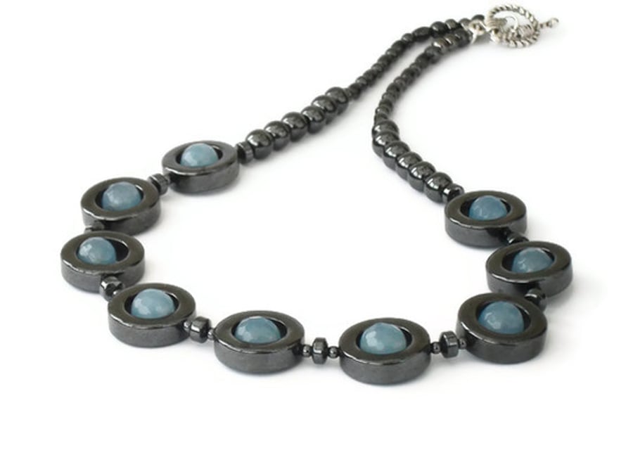 Aquamarine and hematite necklace