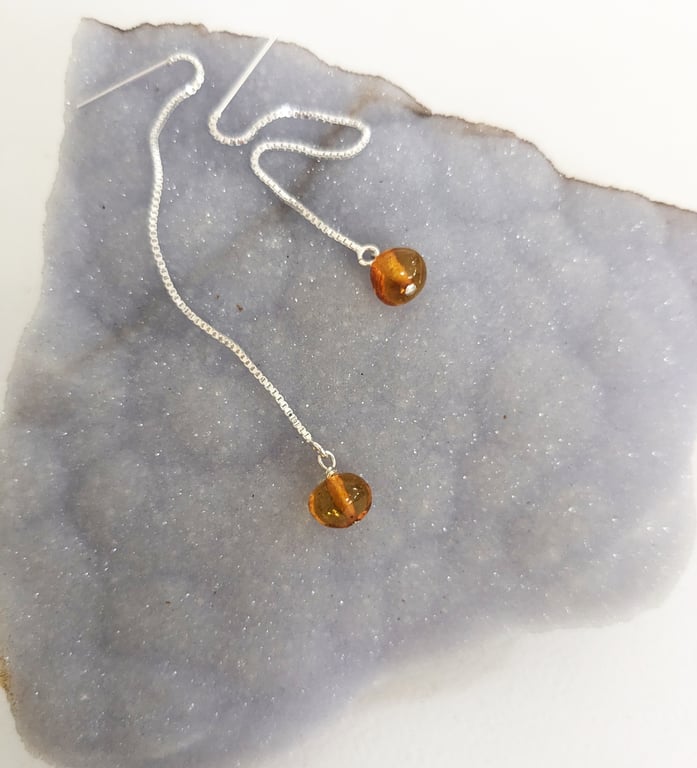 Amber and Sterling Silver Threader Earrings