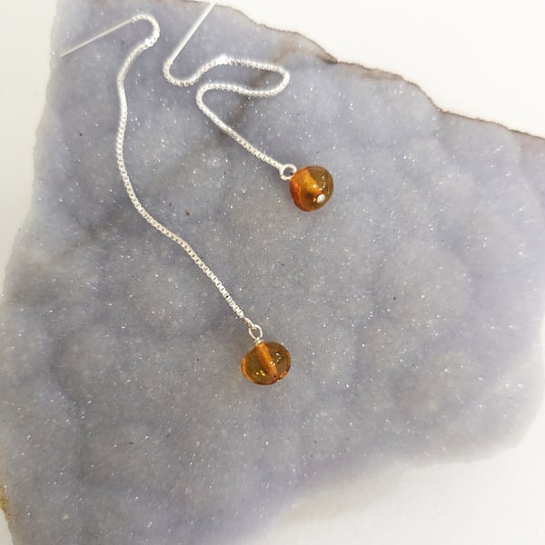 Amber and Sterling Silver Threader Earrings