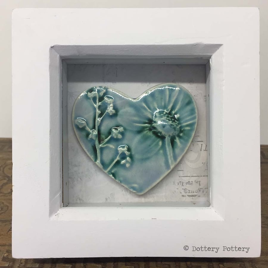 Ceramic heart presented in a box frame Wall hanging Pottery Heart