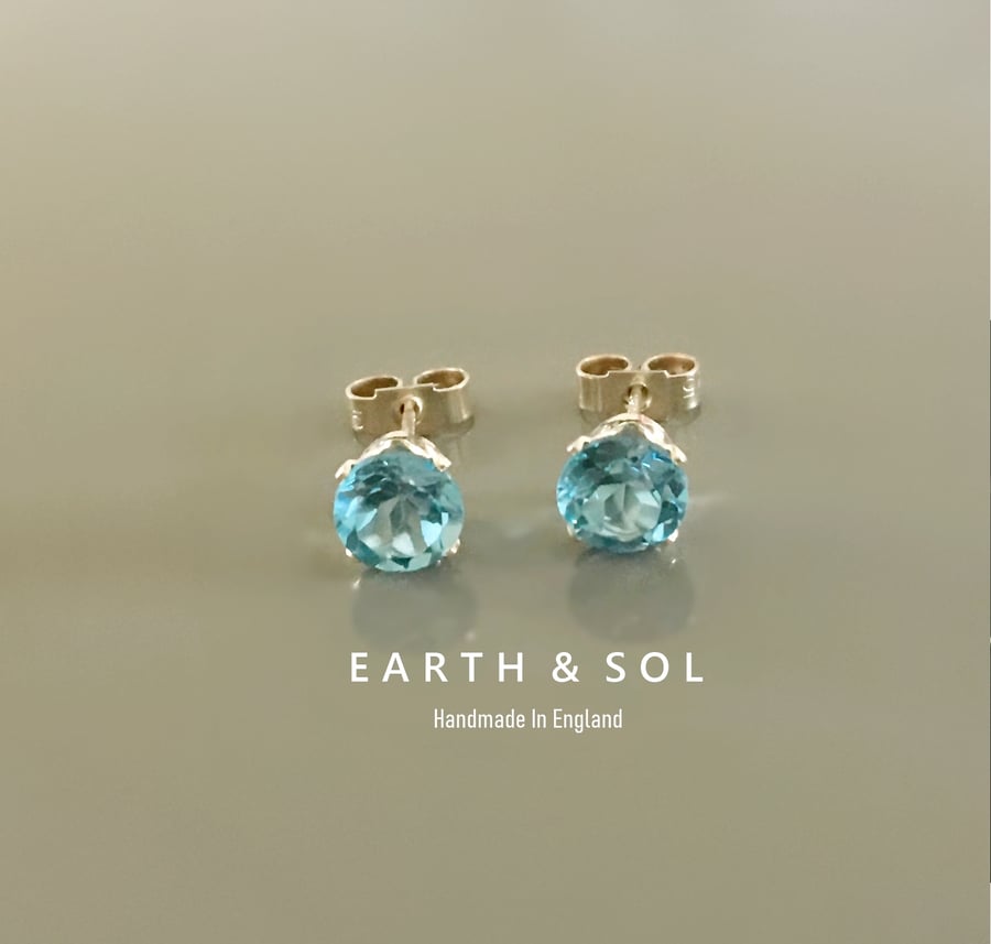 Swiss Topaz Studs. 6mm Peridot Earrings. Sterling Silver or Gold Filled