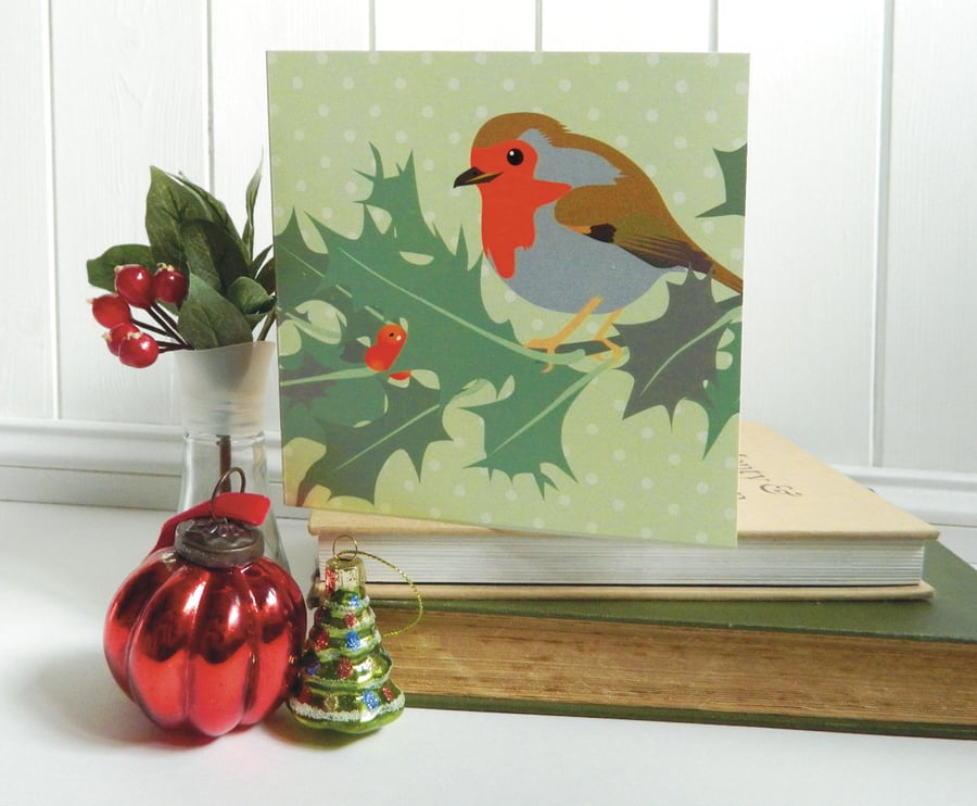 Robin and Holly Christmas Card