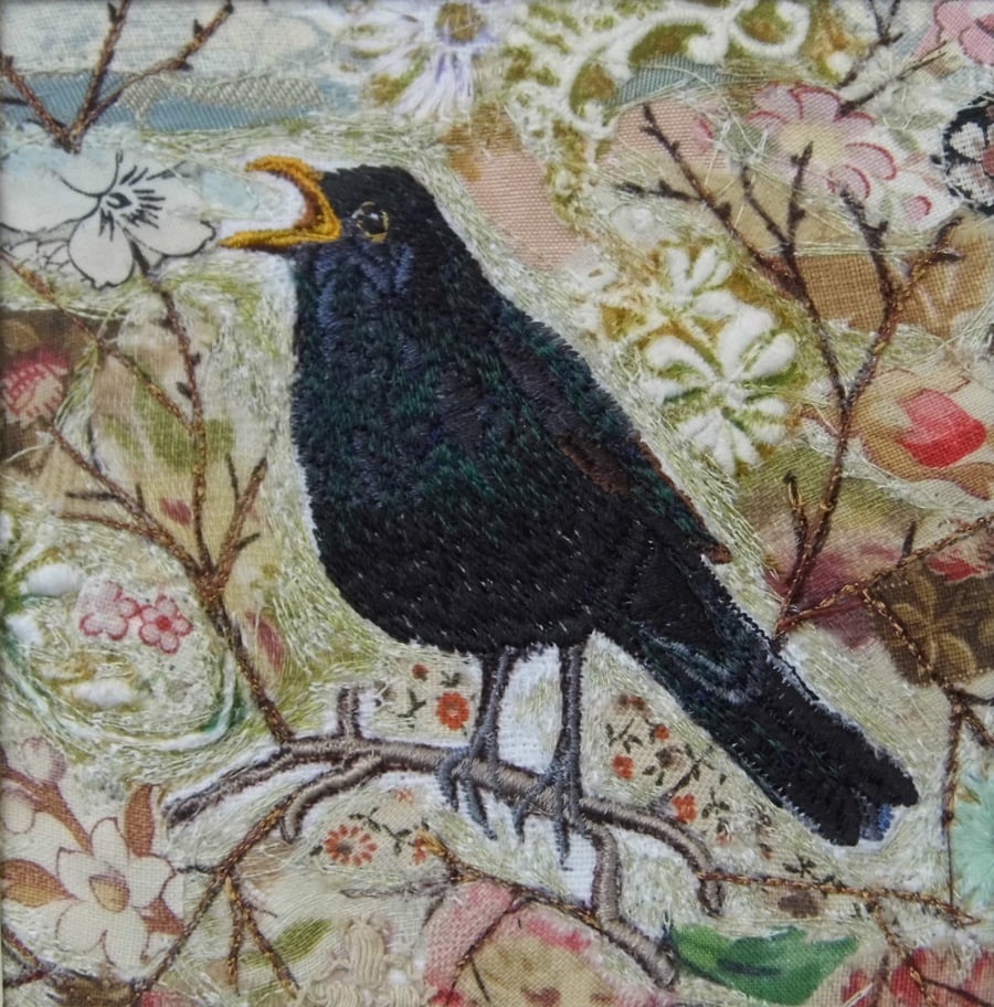 Blackbird Singing - Original Embroidery Collage