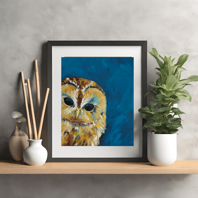 Owl Art print mounted wildlife artwork 