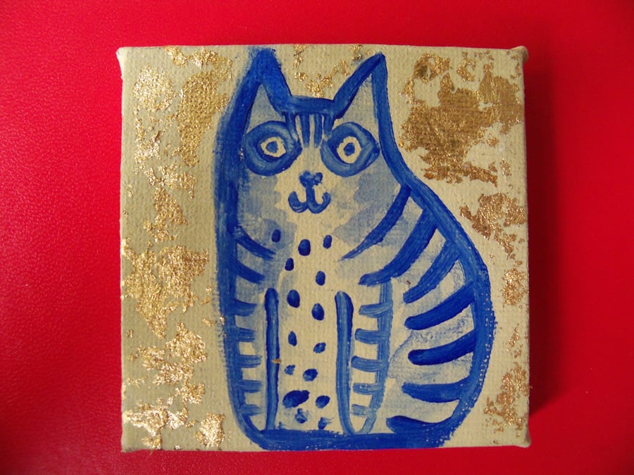 Happy Tabby mini canvas painting