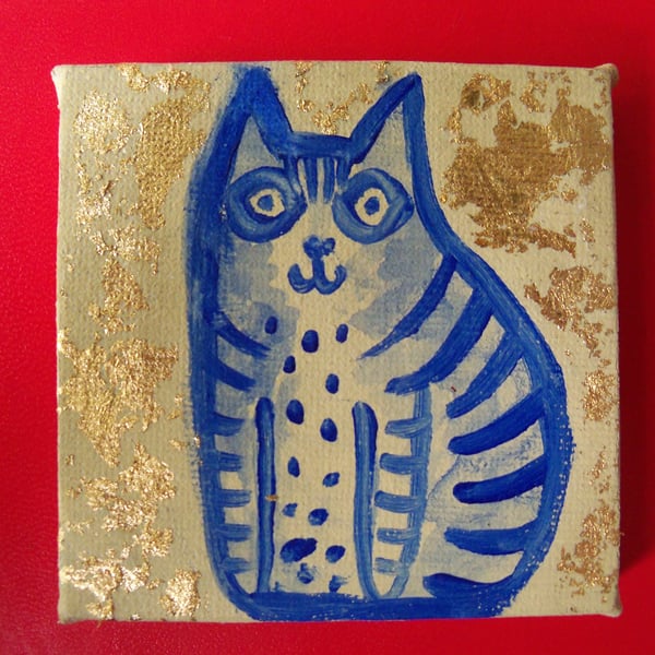 Happy Tabby mini canvas painting