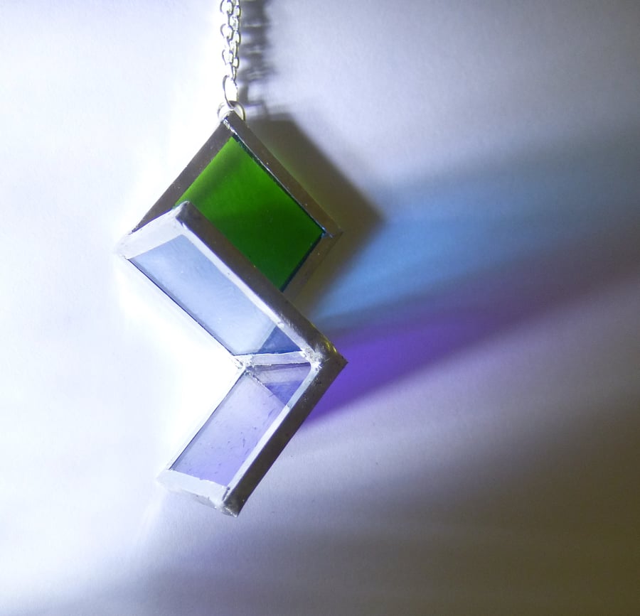 Necklace Blue green purple  stained glass effect rainbow