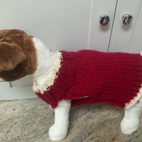 Hand Knitted Chunky Small Dog Jumper Christmas Colours Theme