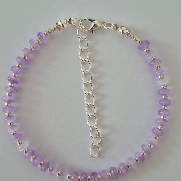Pale Purple Frosted Glass Rondelle Bead Bracelet 