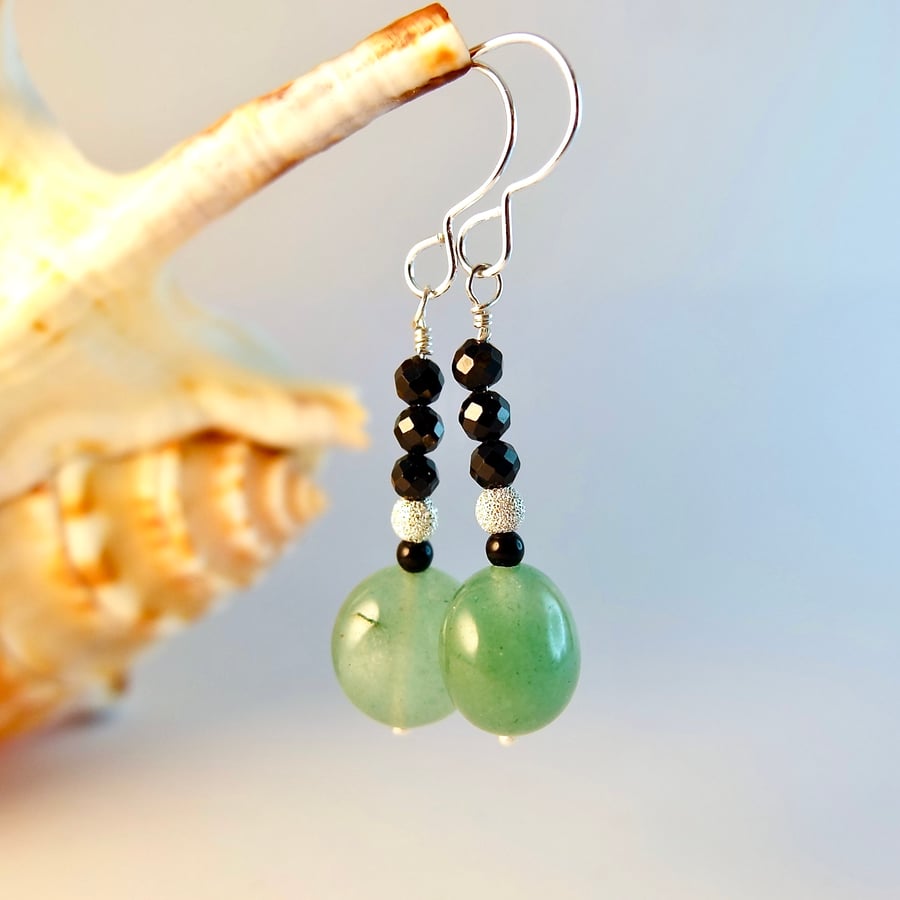 Aventurine Earrings With Spinel & Silver - Handmade Gift, August Birthday, Leo