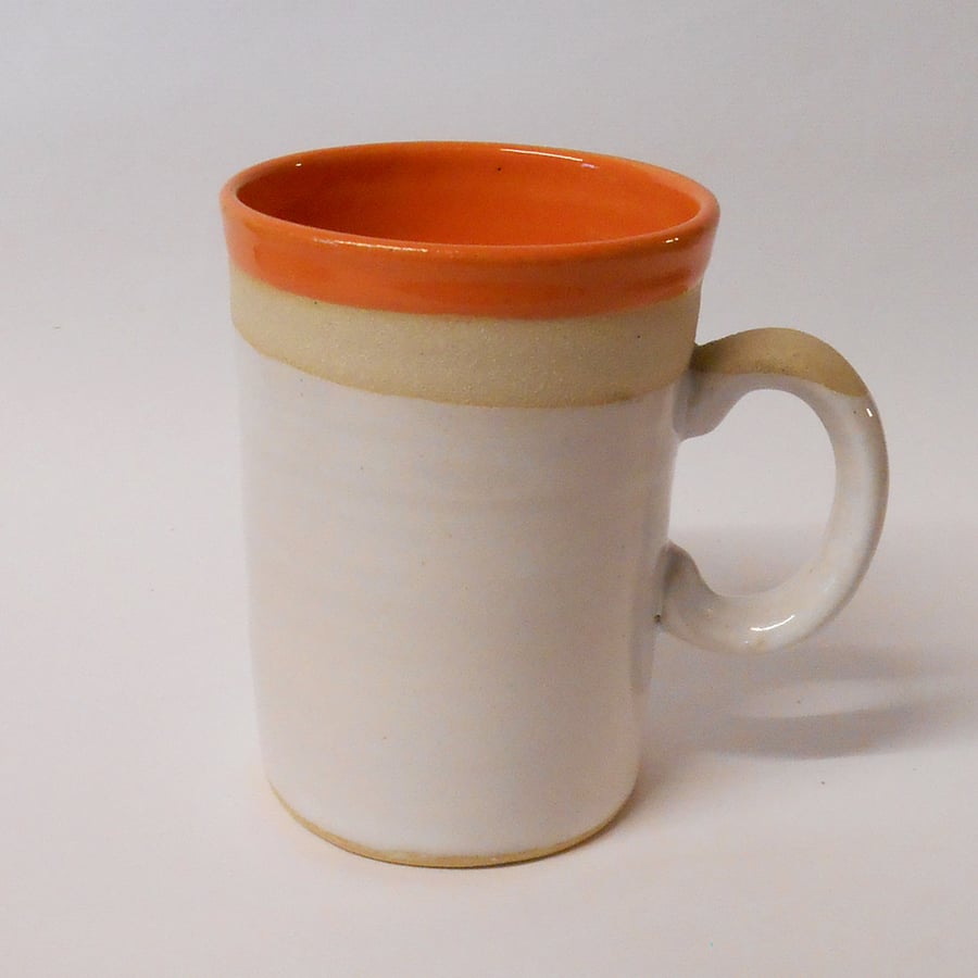 Orange and White wheel thrown Mug