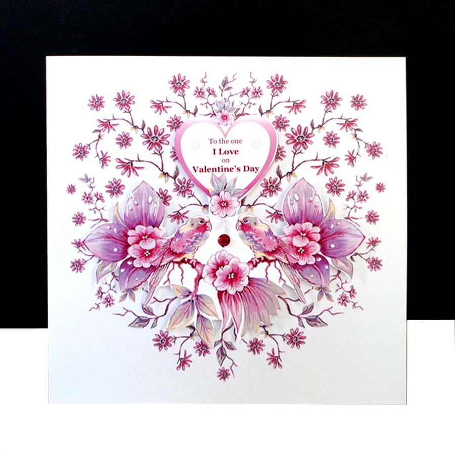 Valentine's Day Pink Love Birds - Handmade Card