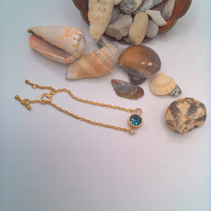 Gold Plated Chain Bracelet With A Crystal Element, Personalised, Gift for Her