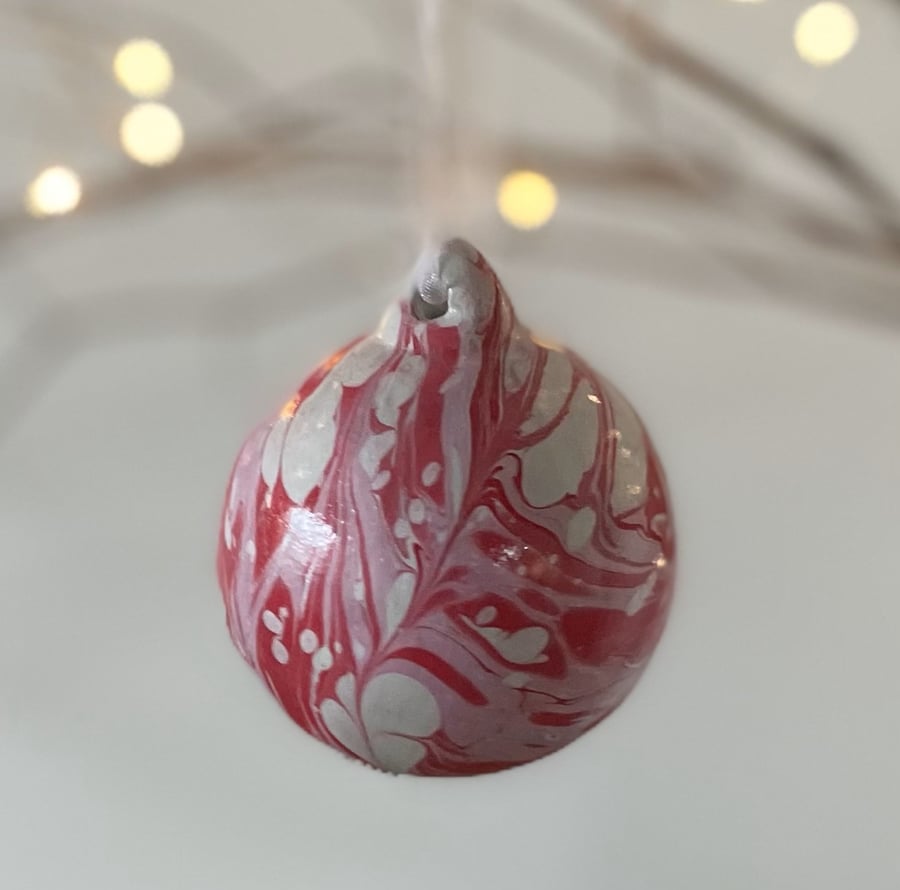 Hand Marbled Ceramic Bauble, Unique Ornament, Christmas Decoration