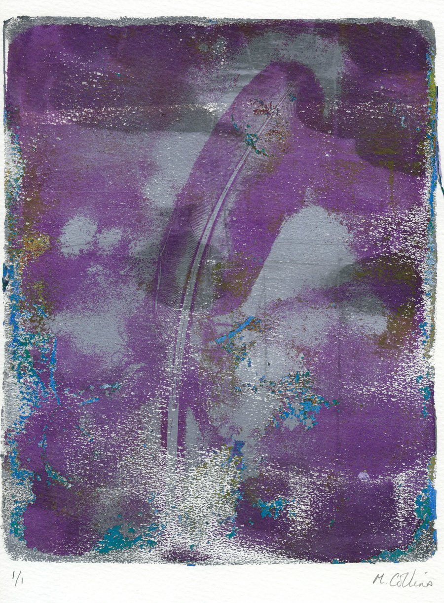 'Purple Feather' - Original one-off monoprint in acrylic unmounted