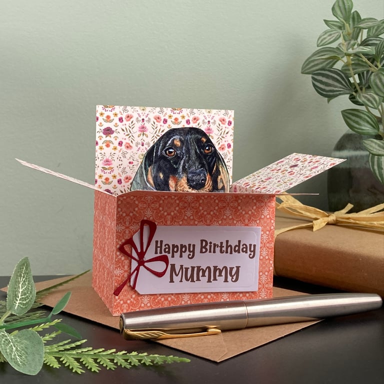 Dachshund Card; Personalised or Blank. Sausage dog gift card holder