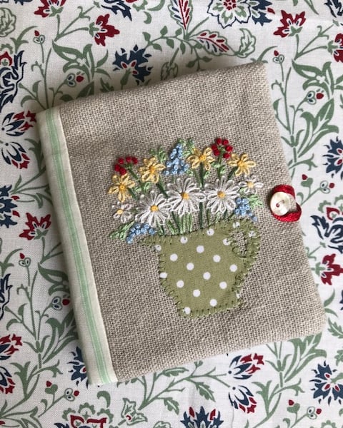 Hand embroidered needle case using William Morris Winter Berry Collection fabric