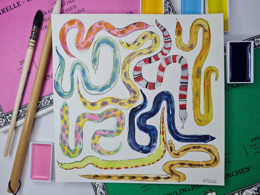 Original hand painted watercolour snake art no.1
