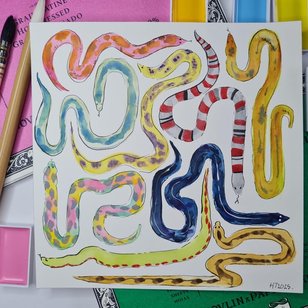 Original hand painted watercolour snake art no.1