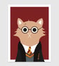 Harry Cat Wall Art Print, A4 Art Print, Wizard Bedroom Decor - Image 3