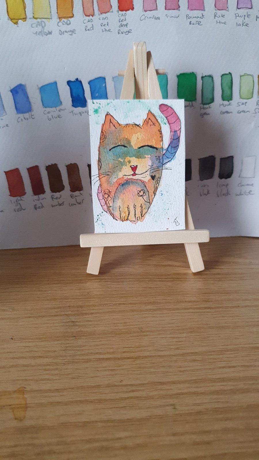 Cat ATC card miniature artwork approx 3.5" x 2.5 inches tiny art doodle art