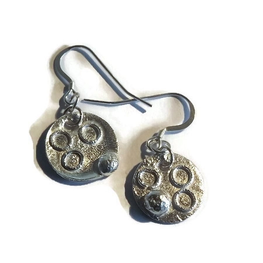 small fused sterling silver disc earrings