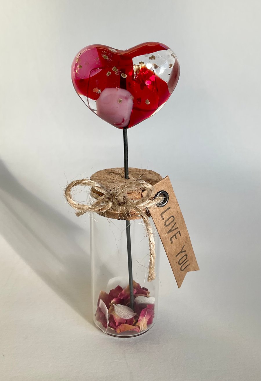 Handmade Fused Glass Heart in vase