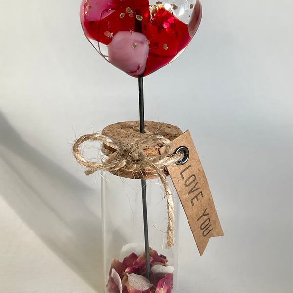 Handmade Fused Glass Heart in vase