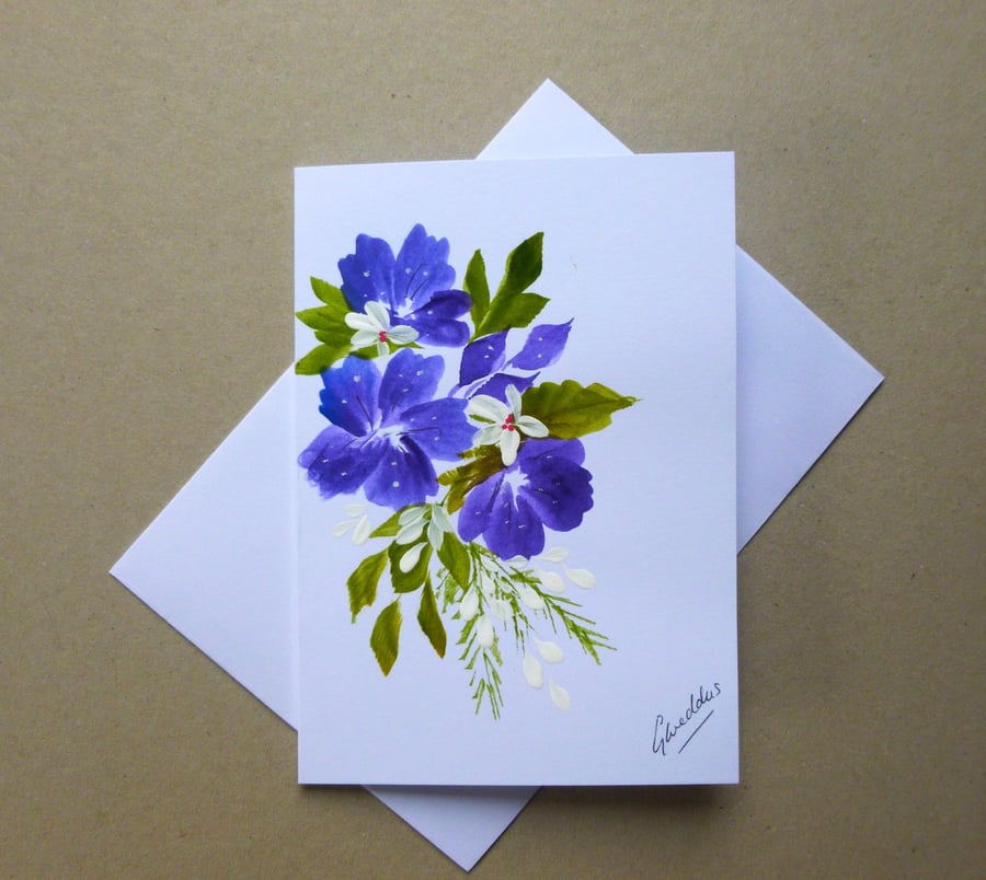 original hand painted floral greetings card ( ref FA313 D2 )