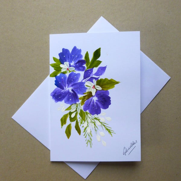 original hand painted floral greetings card ( ref FA313 D2 )