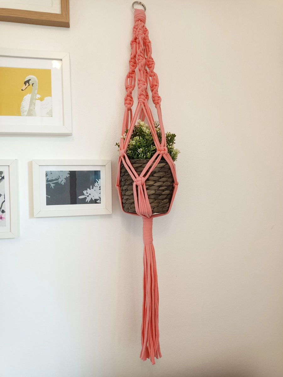  Pink Macrame Plant Hanger made with Jersey Be Good Yarn