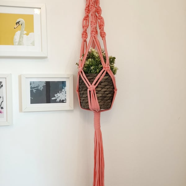  Pink Macrame Plant Hanger made with Jersey Be Good Yarn