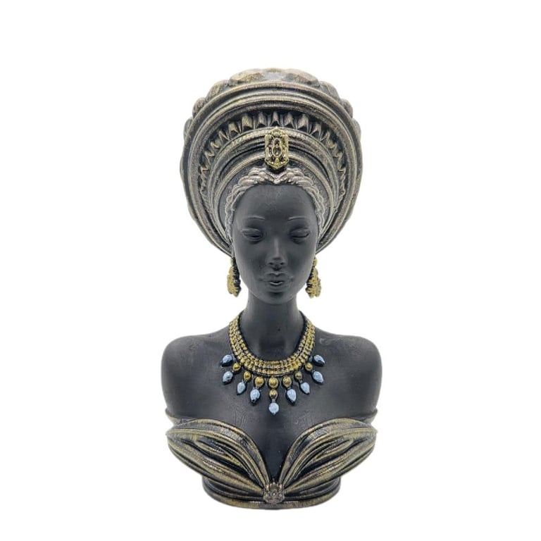 African queen bust, black woman sculpture, two tone bronze figurine, 3d printed 