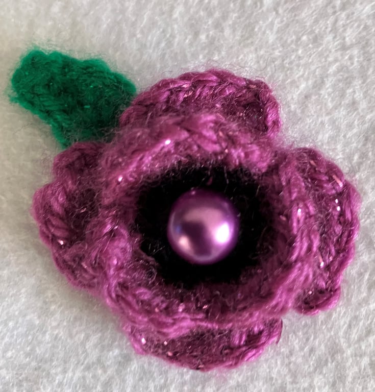 Purple Poppy Handmade Crochet Brooch 