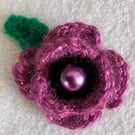 Purple Poppy Handmade Crochet Brooch 