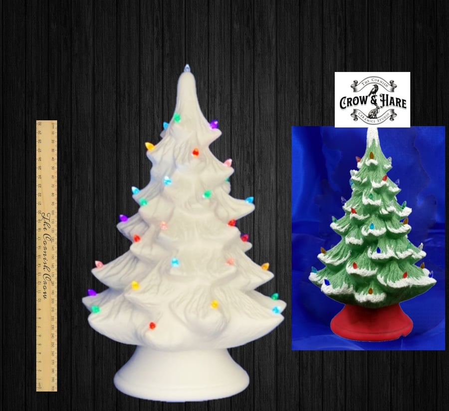 Ready to paint at home pottery Vintage Christmas Tree lamp night light ceramic 