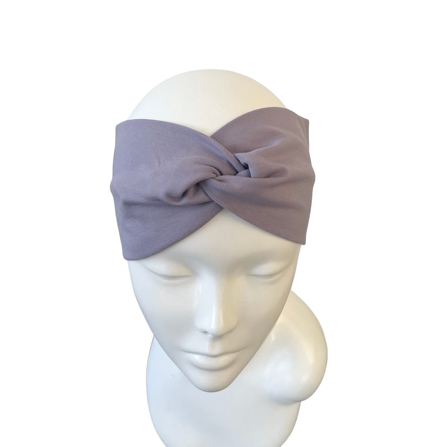 Dusky Lilac Soft Cotton Twist Headband Wide Stretchy Head Wrap for Women
