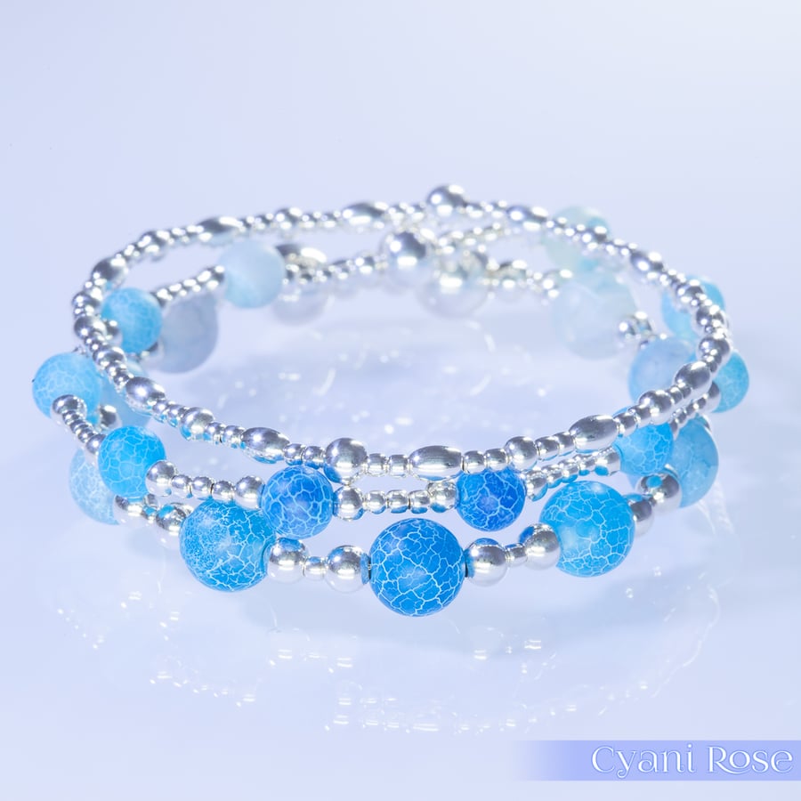 Bracelet with crackle glass beads and sterling silver beads 
