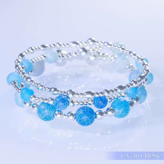 Bracelet with crackle glass beads and sterling silver beads 