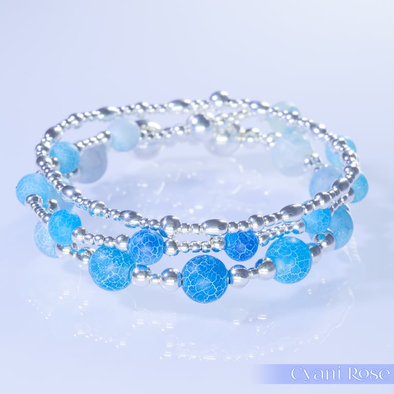 Bracelet with crackle glass beads and sterling silver beads 