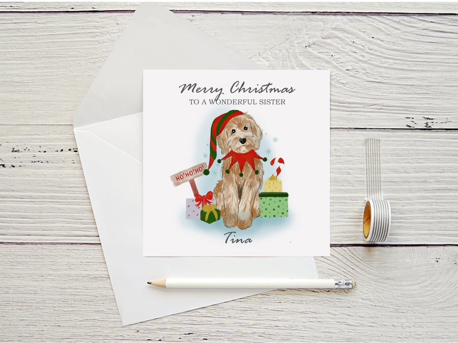 Cockapoo Christmas Card-Personalised with any names,cute dog Christmas card